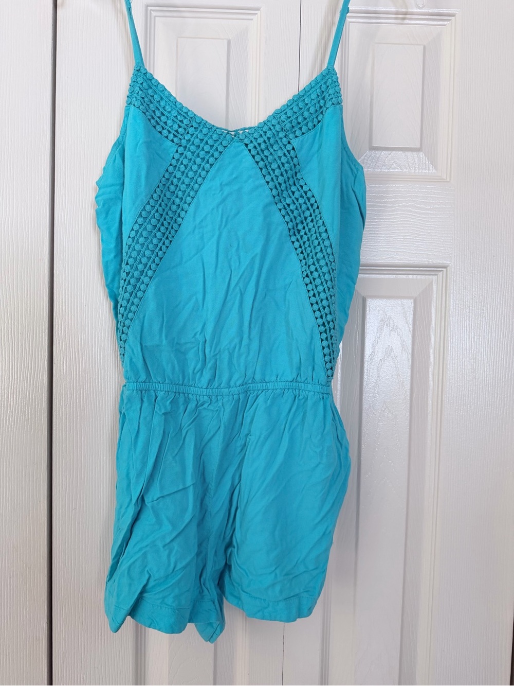 American Eagle Outfitters Turquoise Crochet-Trim Romper